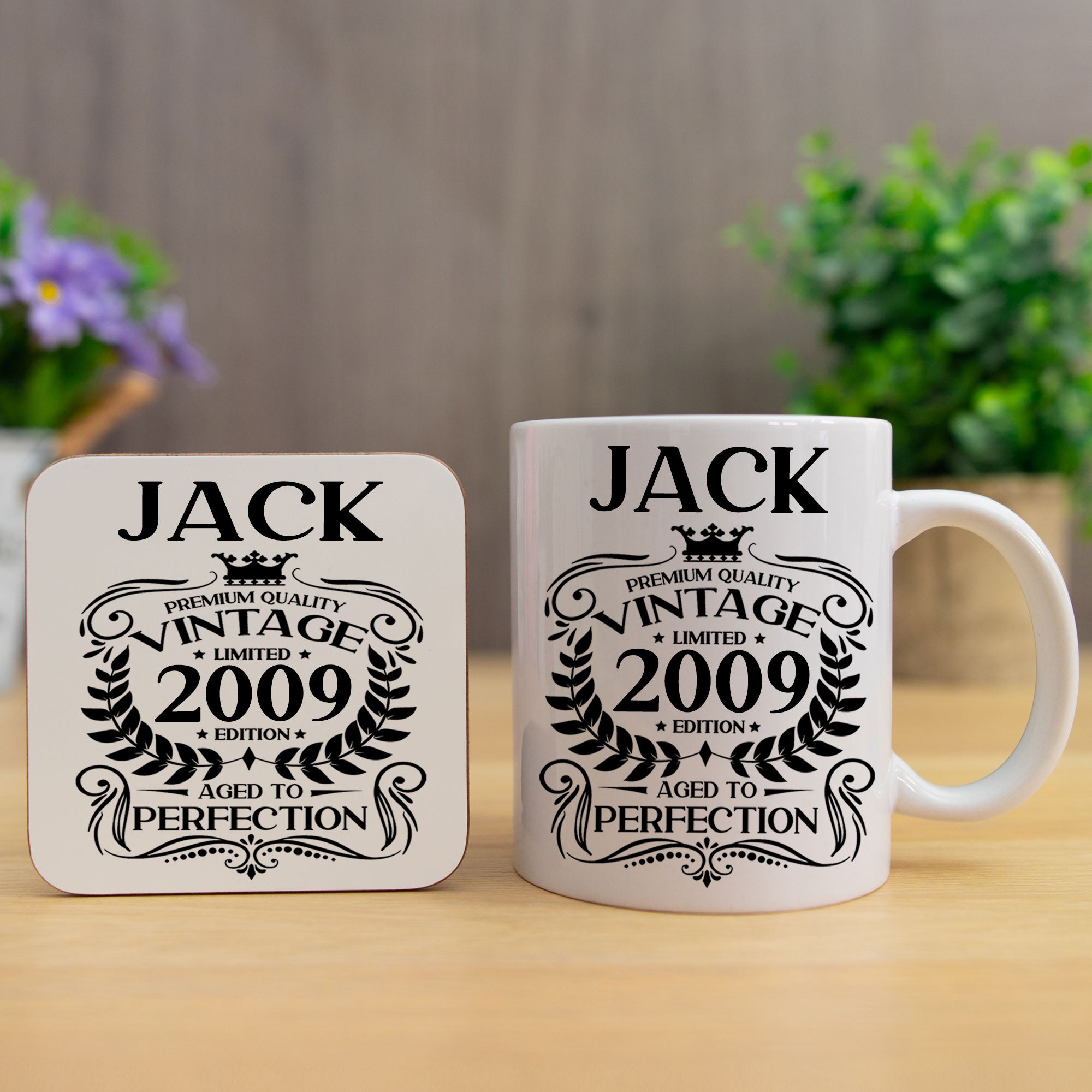 Personalised Vintage 2009 Mug and Coaster Ideal 14th Birthday Gift