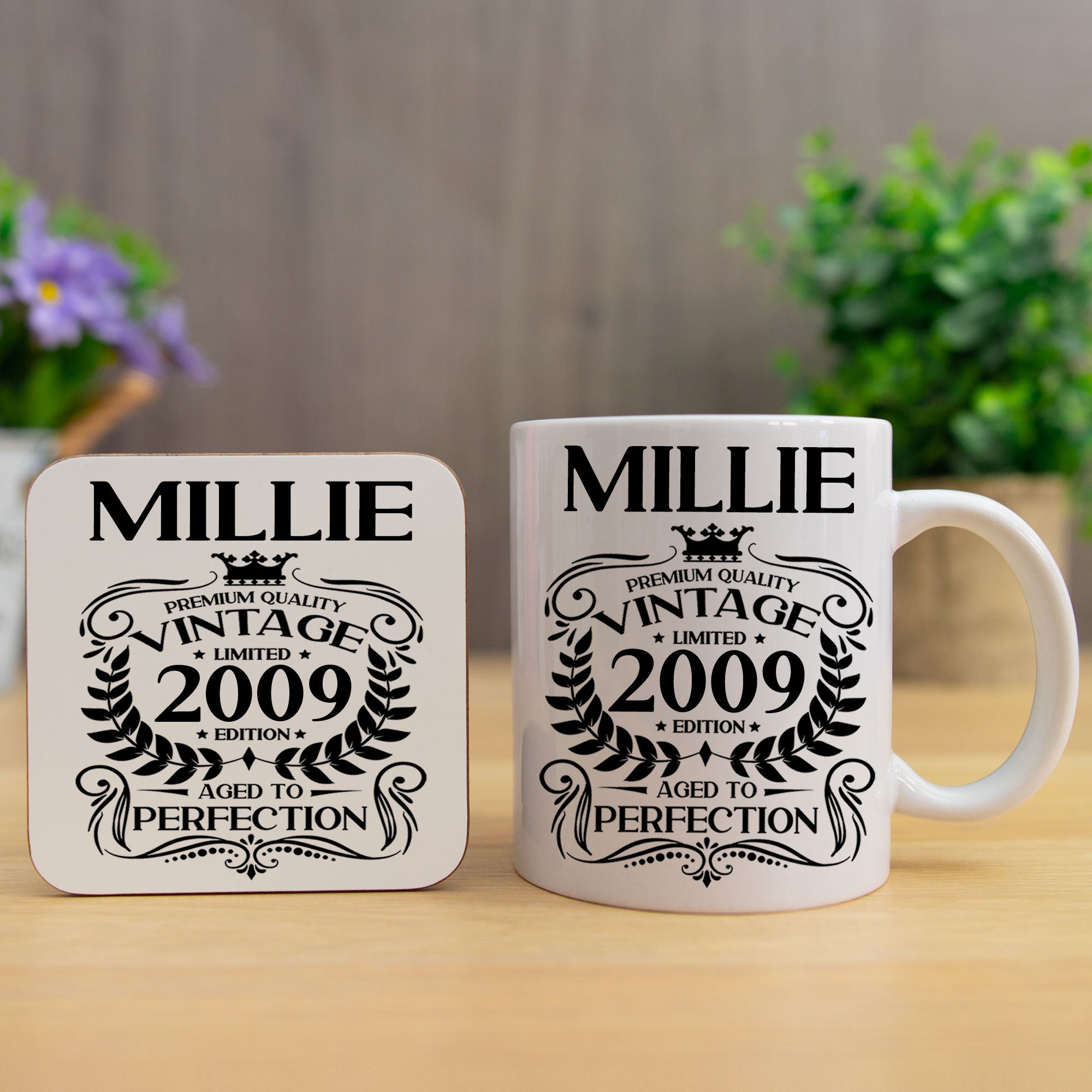 Personalised Vintage 2009 Mug and Coaster Ideal 14th Birthday Gift