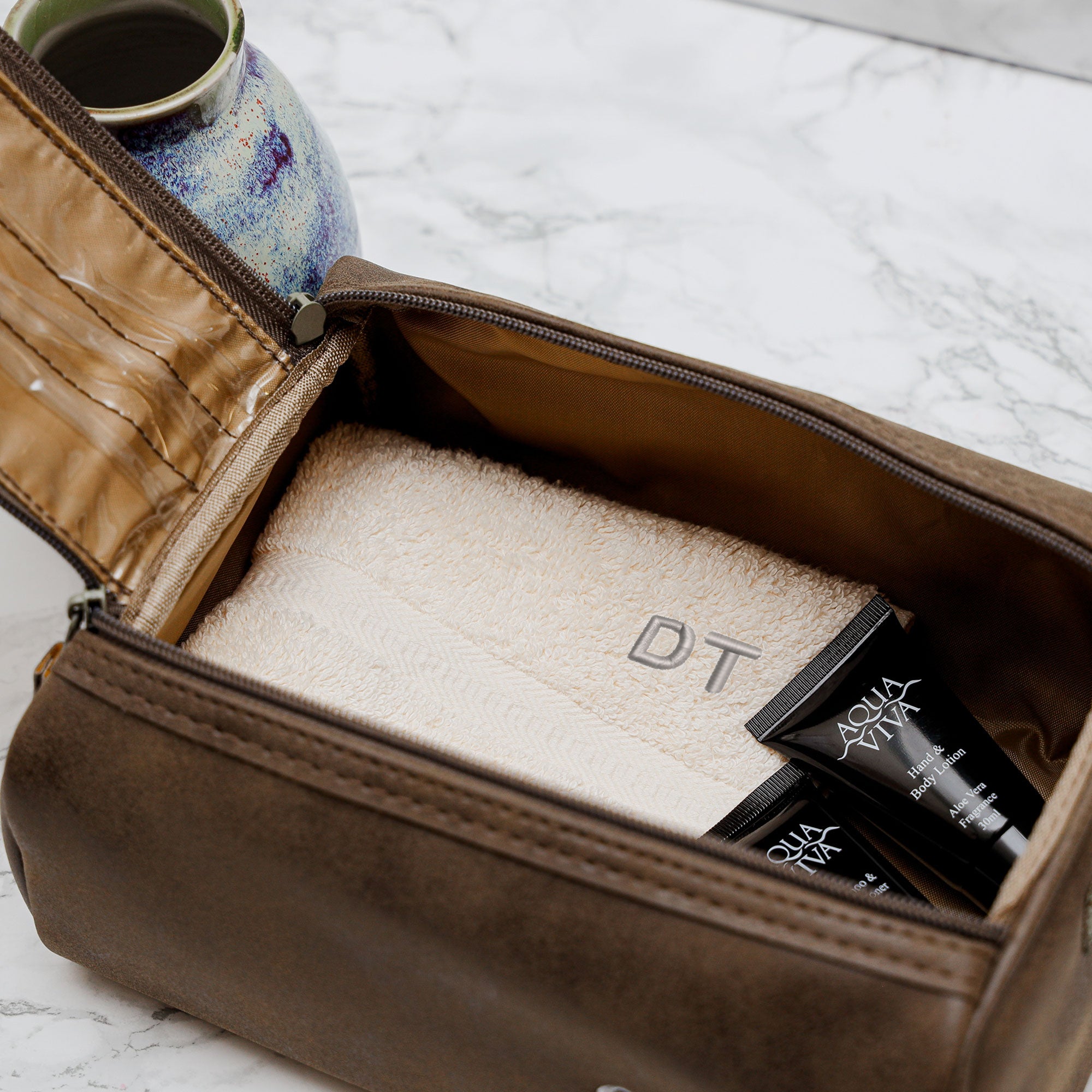 Personalised leather toiletry outlet bag