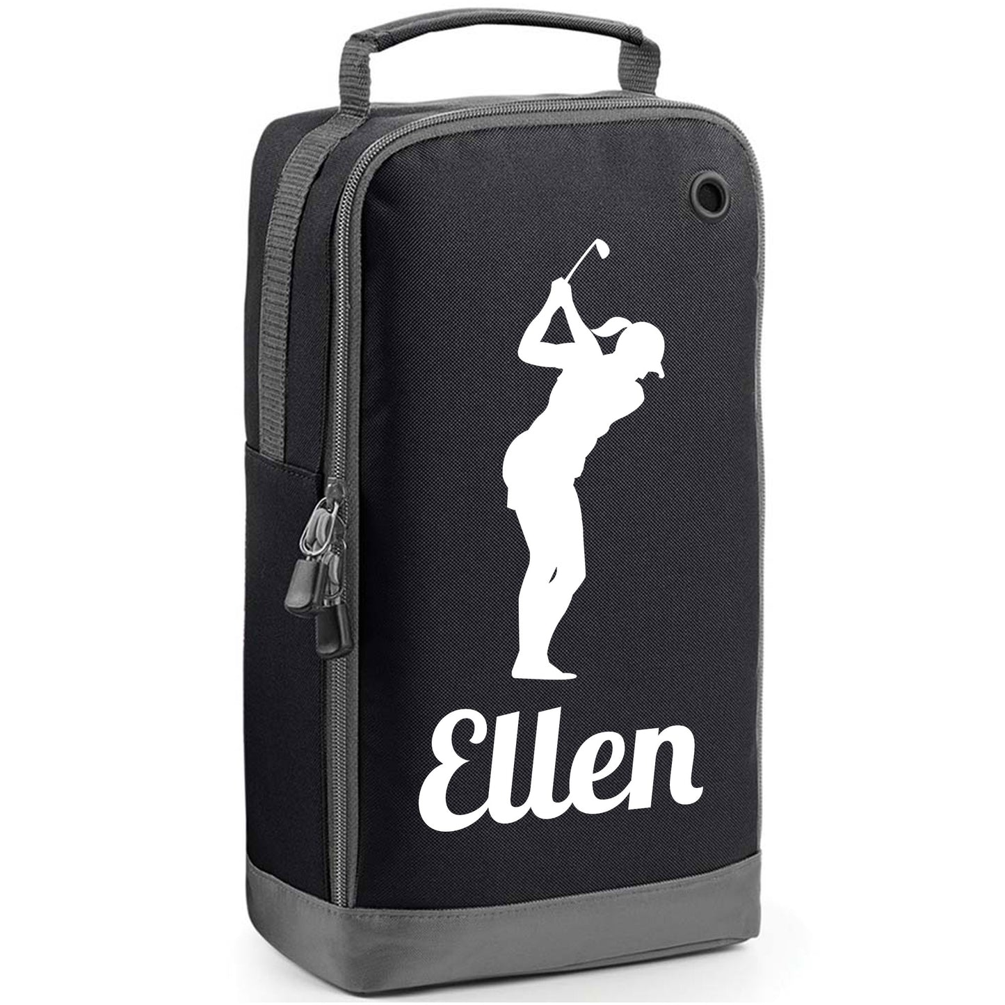 Personalised Golf Shoe Bag with Female Golfer & Name or Initials  - Always Looking Good - Black  