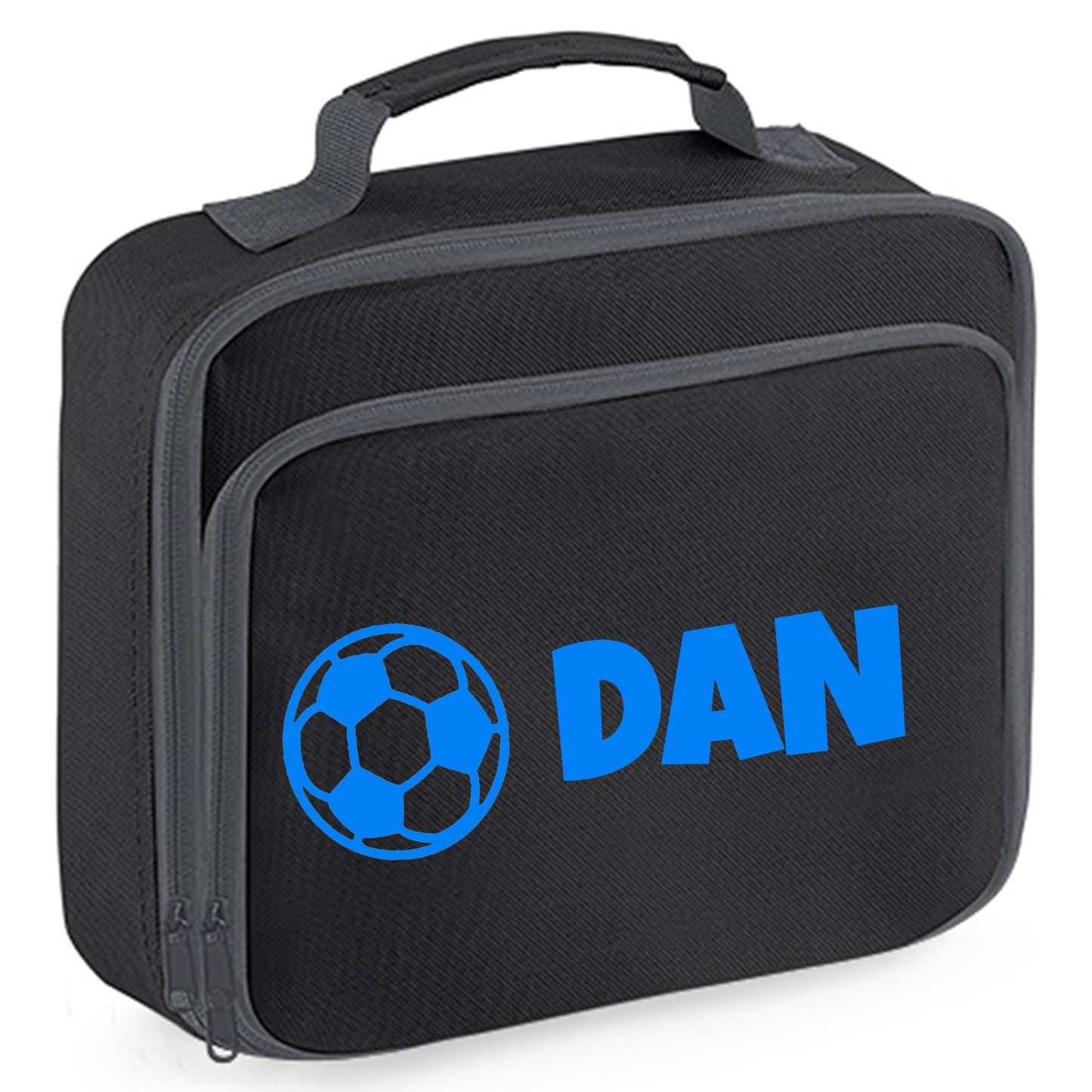 Personalised Lunch Bag with Football Design Childs School Lunch Box  - Always Looking Good - Black Football 