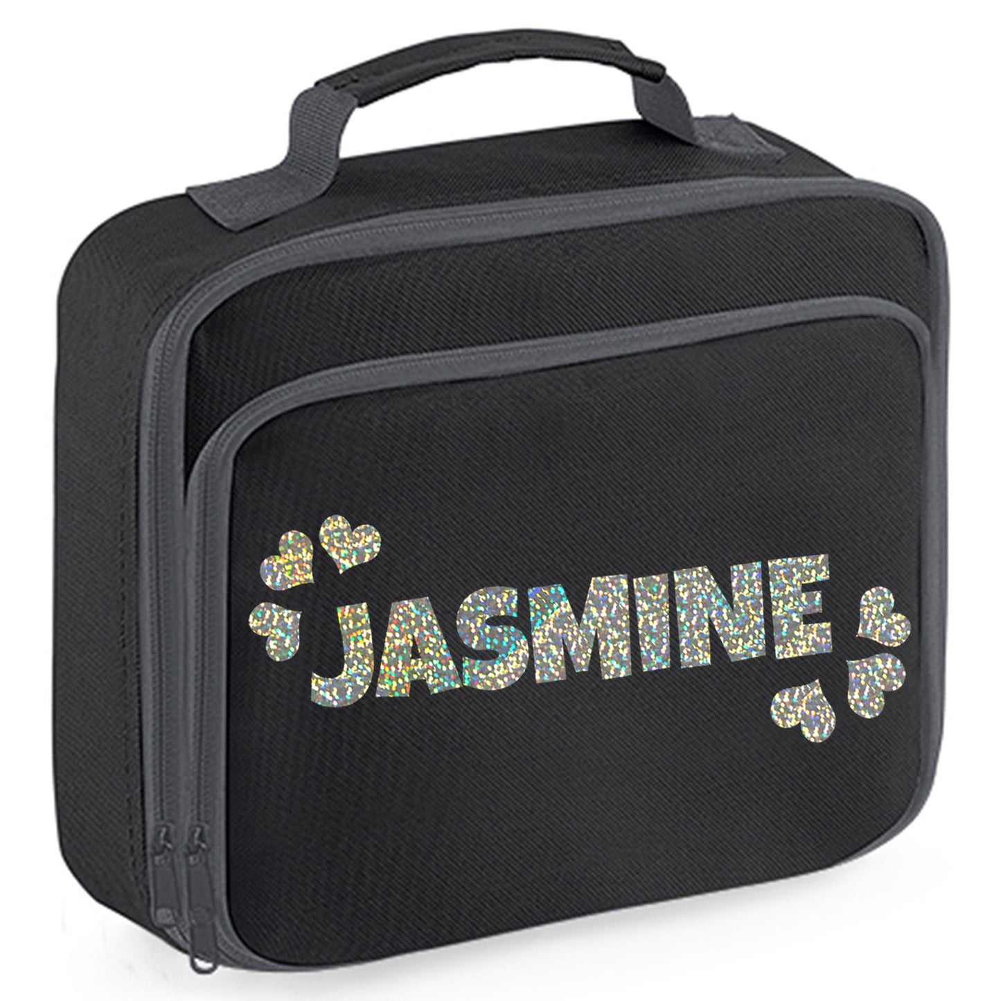 Personalised Lunch Bag with Name & Hearts Childs School Lunch Box  - Always Looking Good - Black  