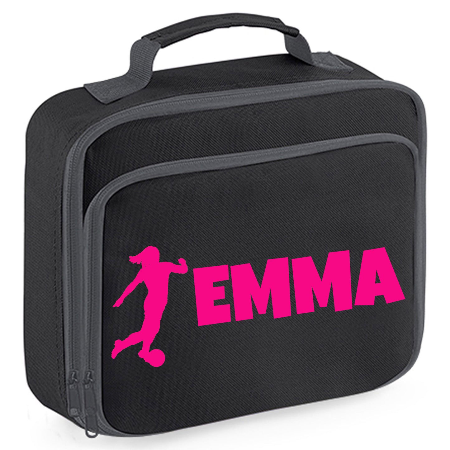 Personalised Lunch Bag with Football Design Childs School Lunch Box  - Always Looking Good - Black Female Player 