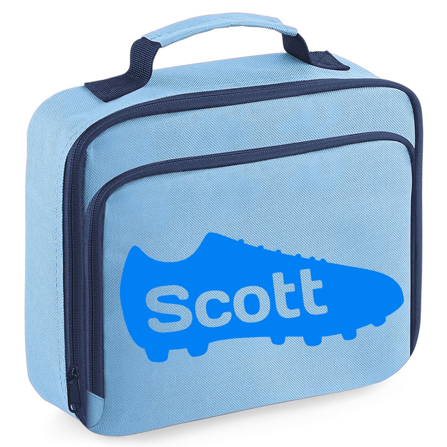 Personalised Lunch Bag with Football Design Childs School Lunch Box  - Always Looking Good - Blue Football Boot 