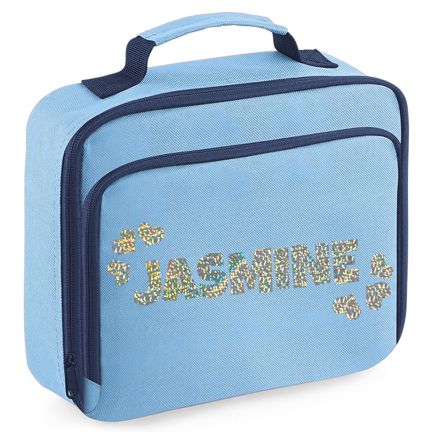 Personalised Lunch Bag with Name & Hearts Childs School Lunch Box  - Always Looking Good - Blue  