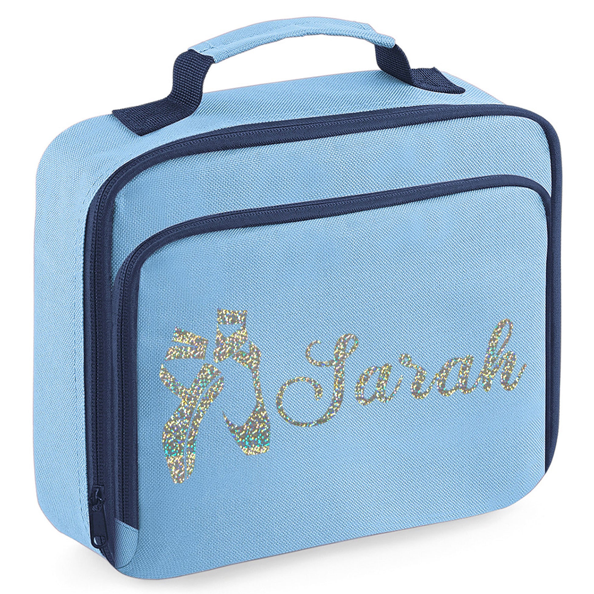 Personalised Lunch Bag with Ballet Design Childs School Lunch Box  - Always Looking Good - Blue Ballet Shoes 