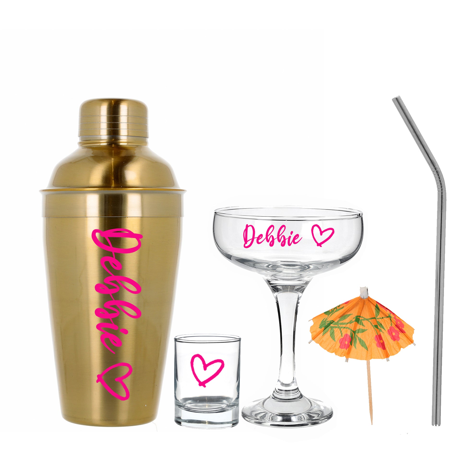 Personalised Gold Cocktail Shaker Set With Martini Glass & Shot Glass Gift Set  - Always Looking Good - Full Set  