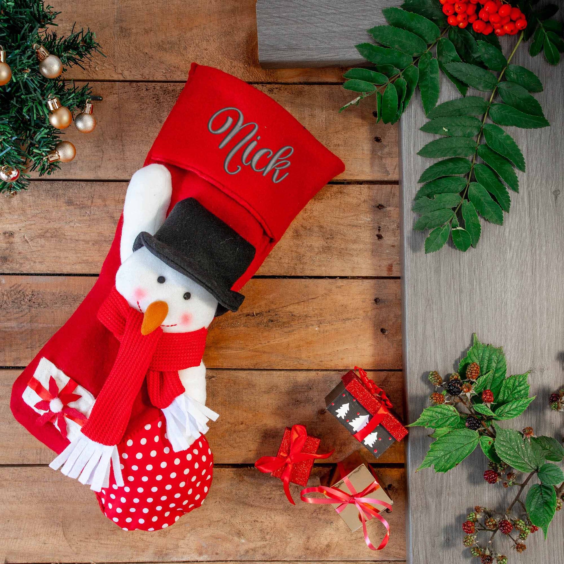 Embroidered Personalised 3D Christmas Stocking With Santa Or Snowman  - Always Looking Good - Snowman  