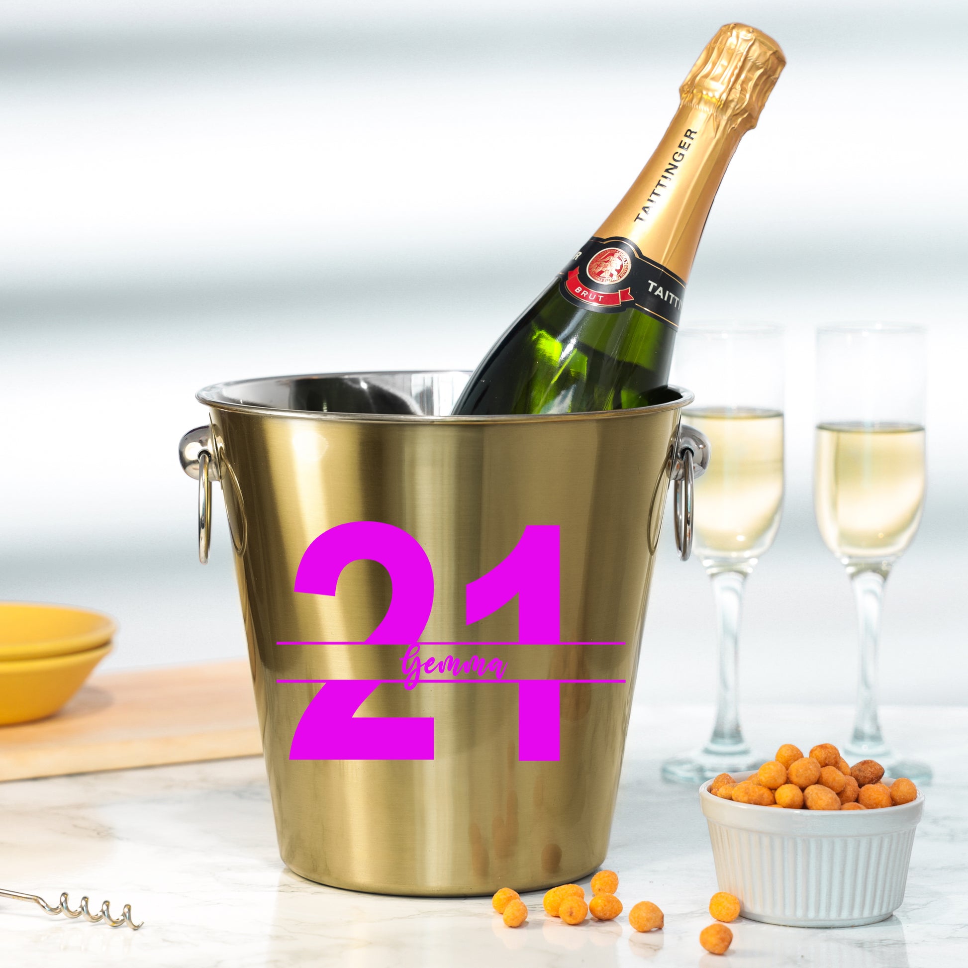 Personalised Gold Ice Bucket 21st Birthday & Glass Gift with Name  - Always Looking Good -   