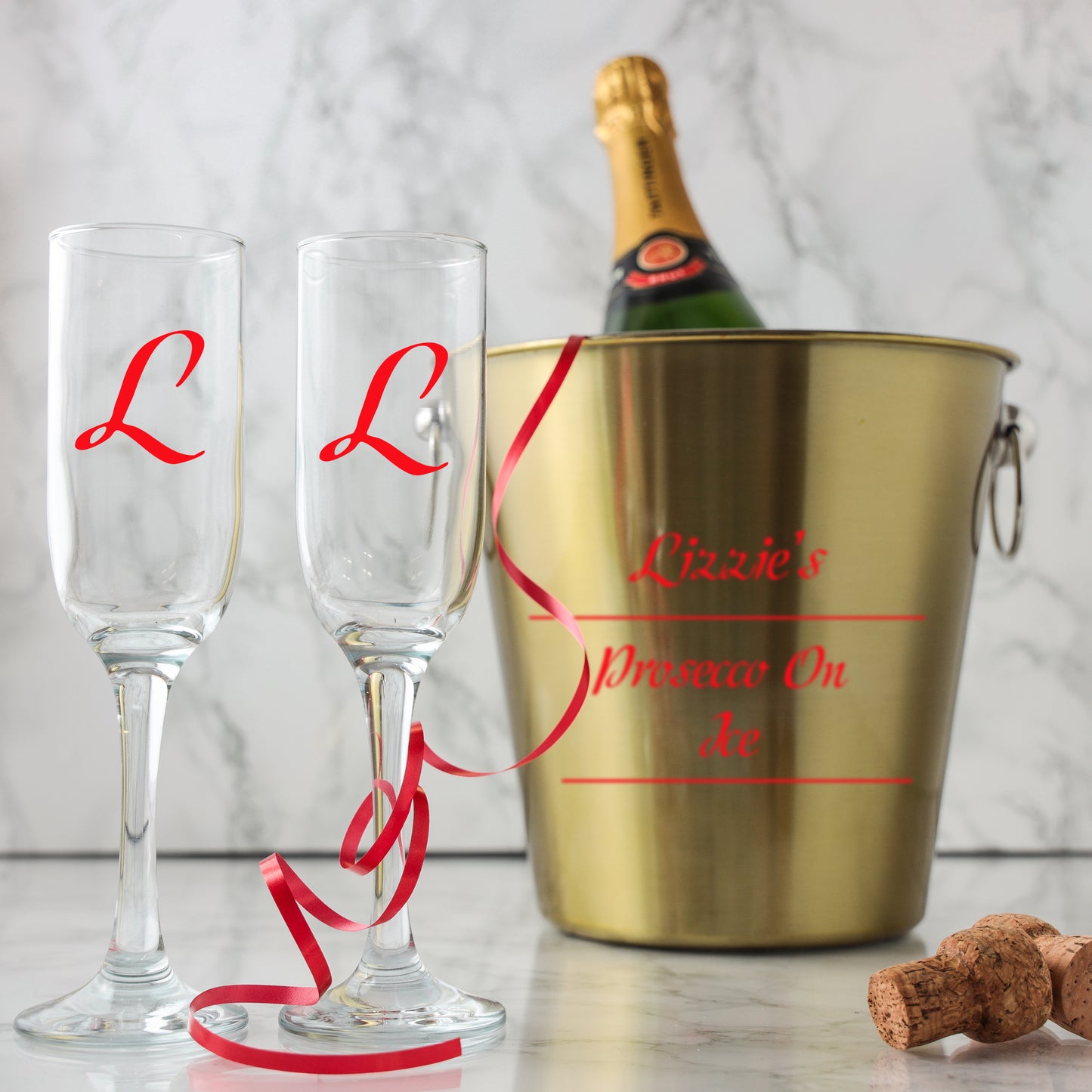 Personalised Drinks on Ice Gold Bucket With matching Champagne or Beer Glasses  - Always Looking Good - Ice Bucket With Champagne Glasses  