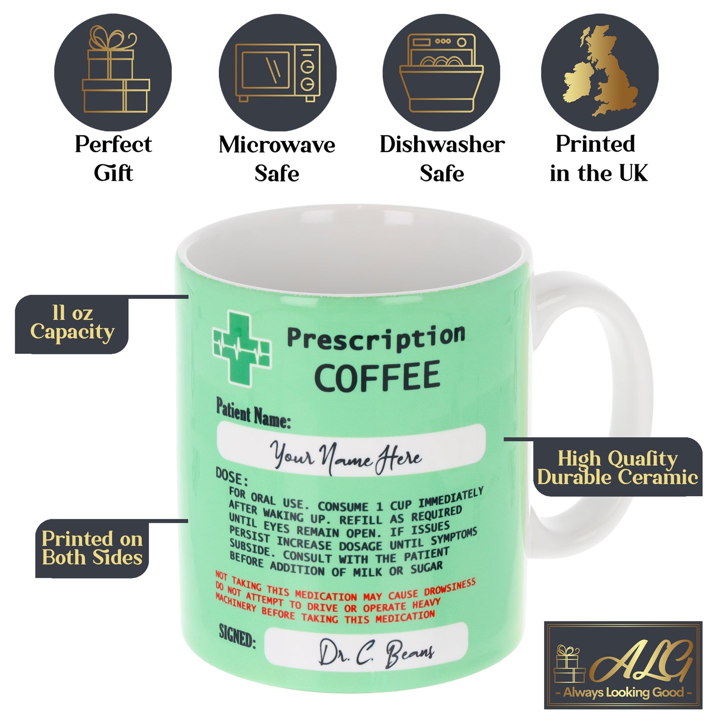 Personalised Prescription Coffee Mug and Coaster Gift Set