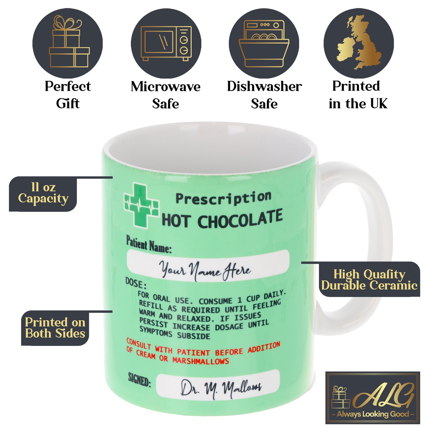 Personalised Prescription Hot Chocolate Mug and Coaster Gift Set