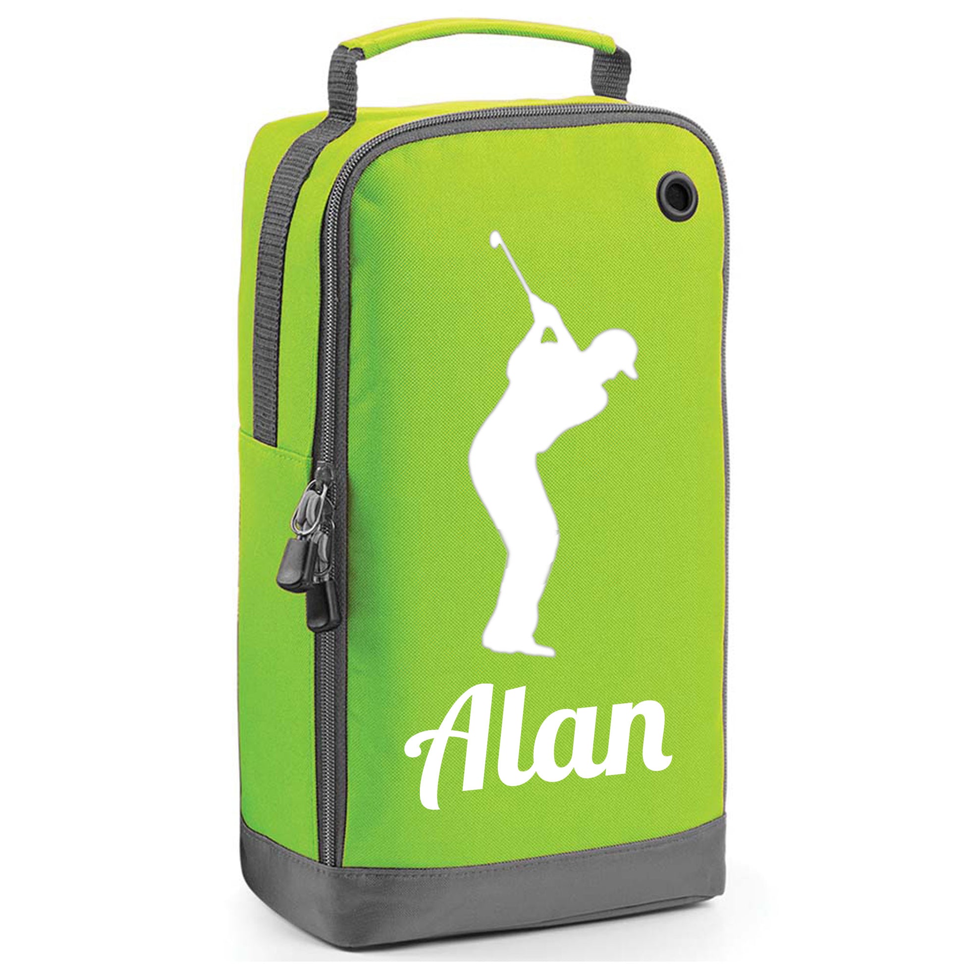 Personalised Golf Shoe Bag with Male Golfer & Name or Initials  - Always Looking Good - Lime Green  