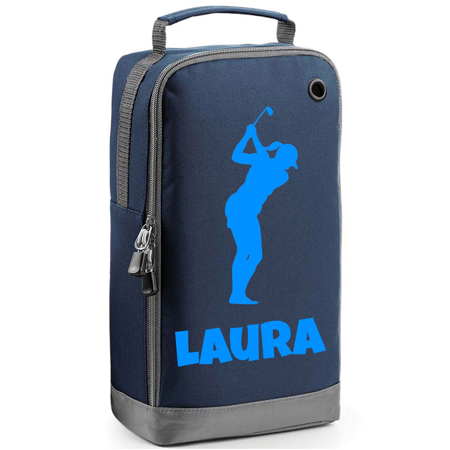 Personalised Golf Shoe Bag with Female Golfer & Name or Initials  - Always Looking Good - Navy  