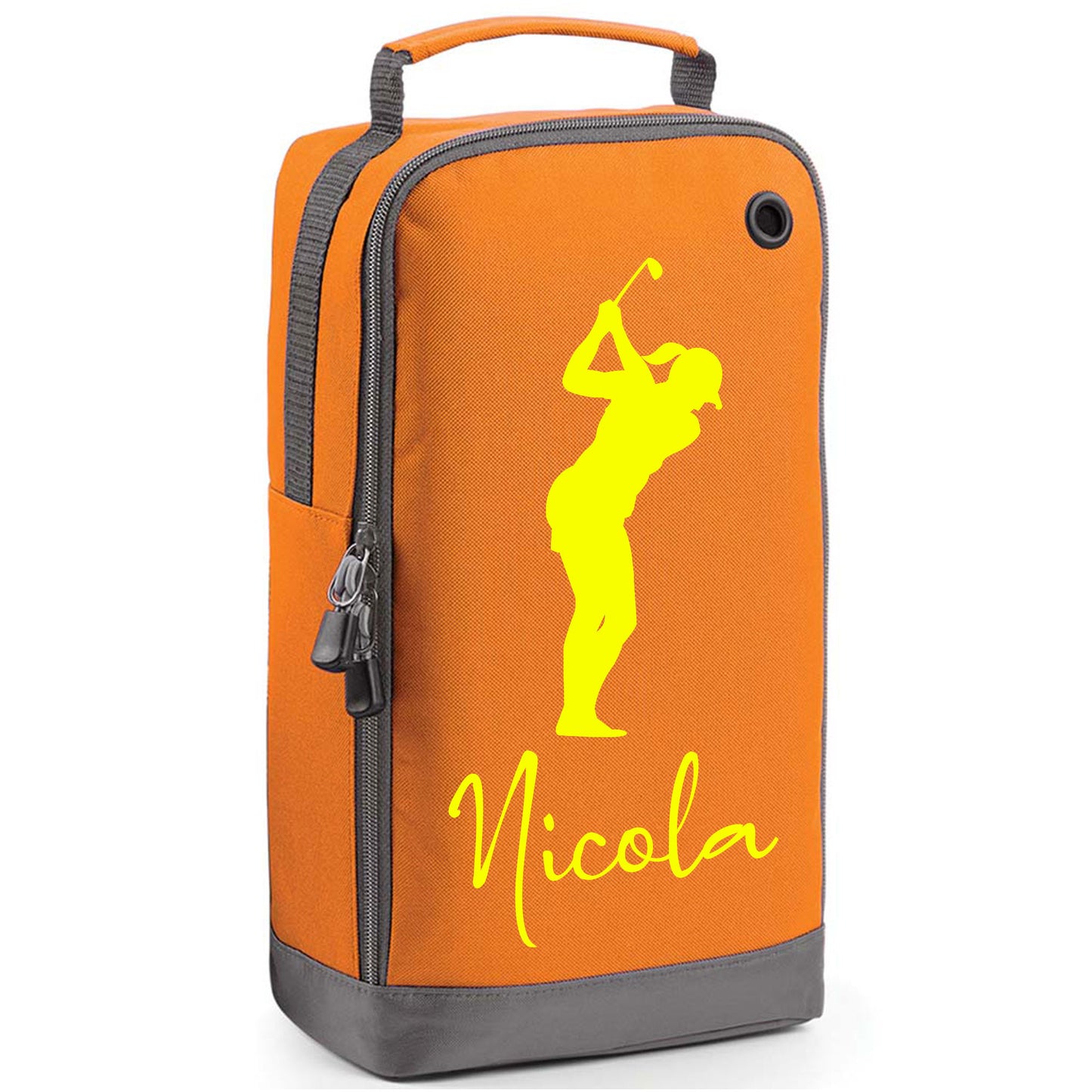 Personalised Golf Shoe Bag with Female Golfer & Name or Initials  - Always Looking Good - Orange  