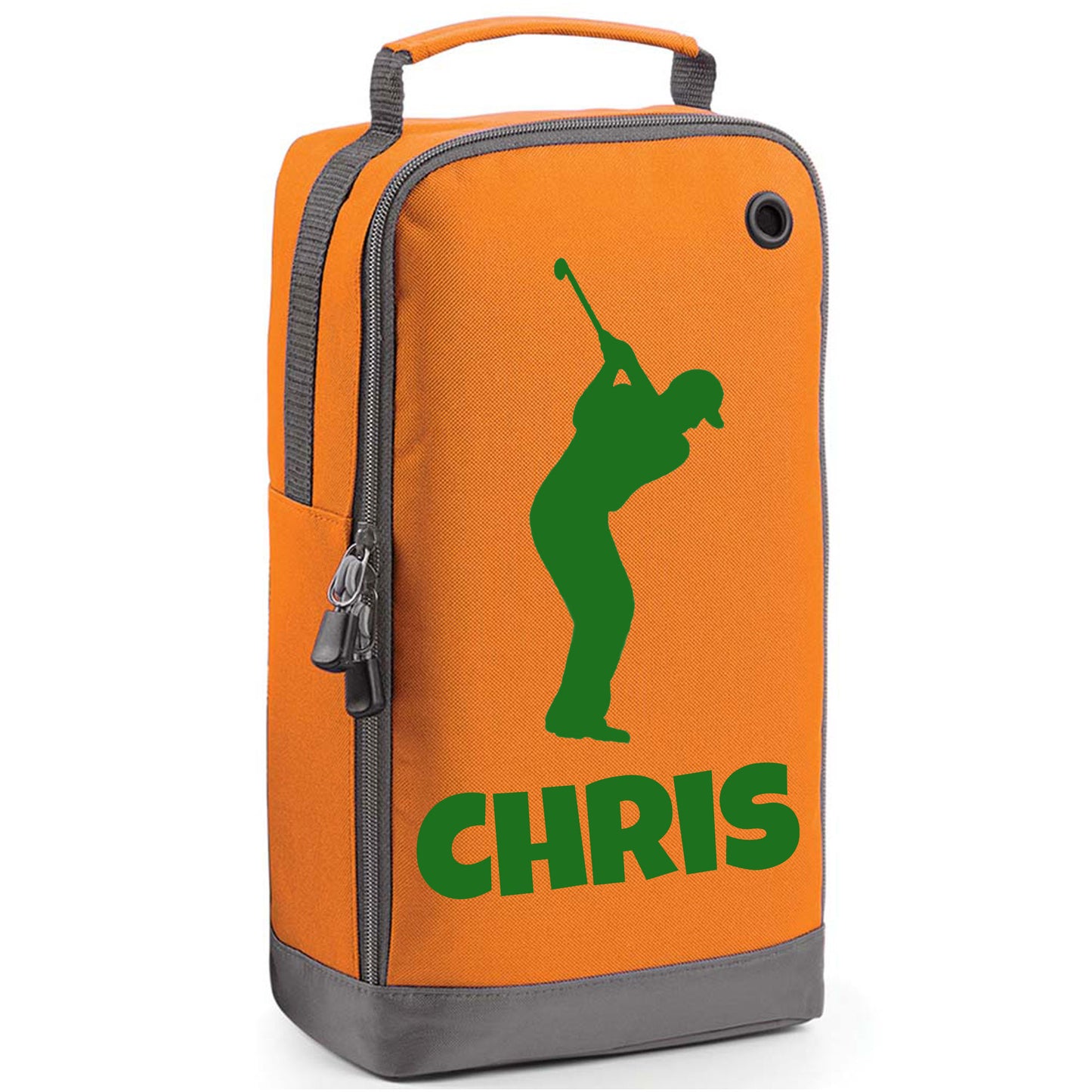 Personalised Golf Shoe Bag with Male Golfer & Name or Initials  - Always Looking Good - Orange  