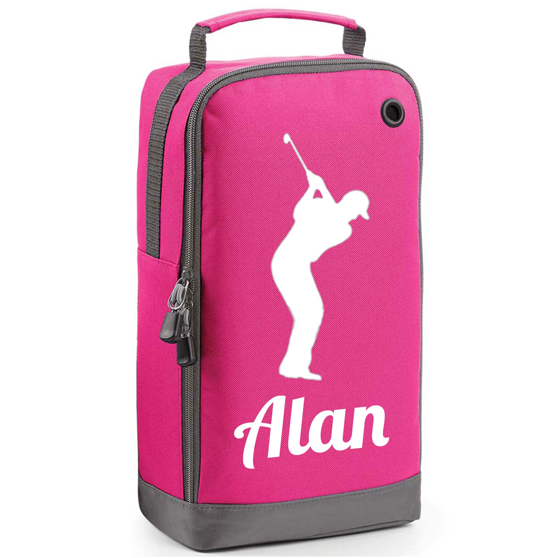 Personalised Golf Shoe Bag with Male Golfer & Name or Initials  - Always Looking Good - Pink  