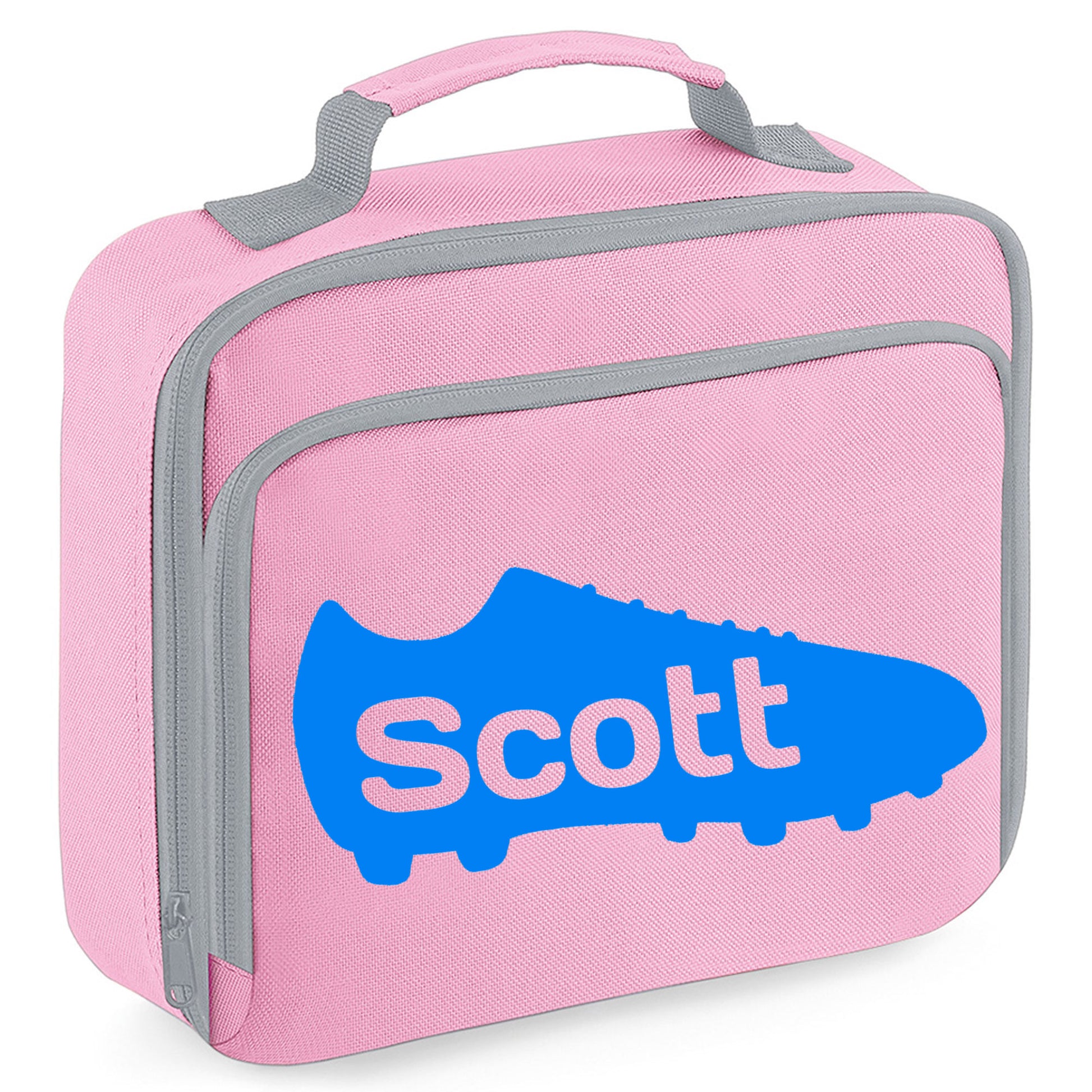 Personalised Lunch Bag with Football Design Childs School Lunch Box  - Always Looking Good - Pink Football Boot 