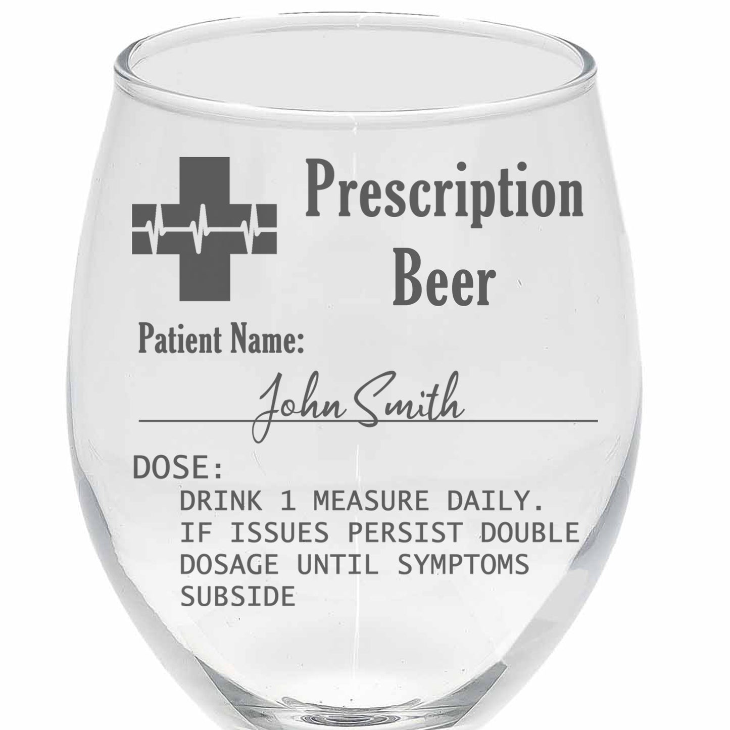 Personalised Engraved Prescription Beer Glass with any Name