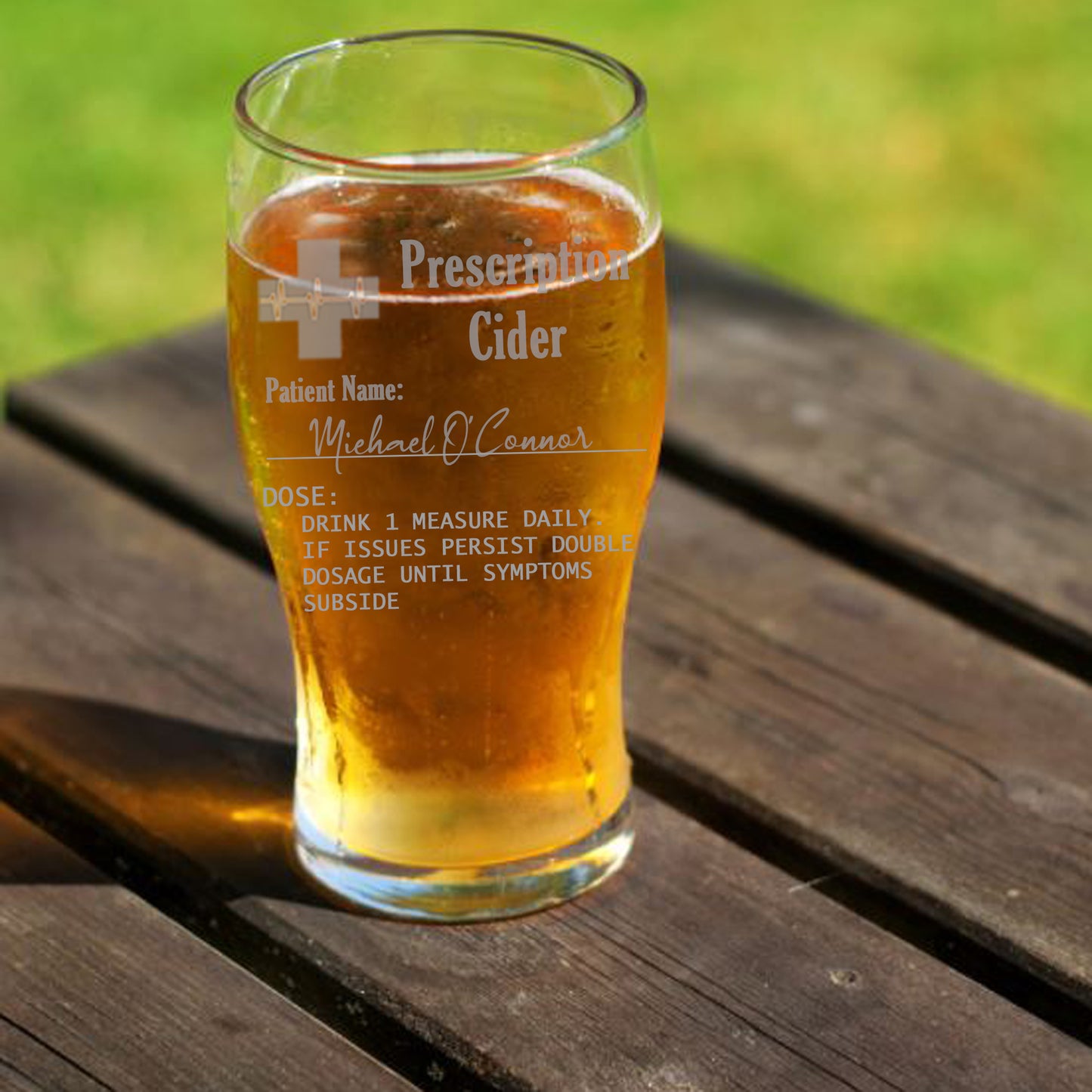 Personalised Engraved Prescription Cider Glass with any Name