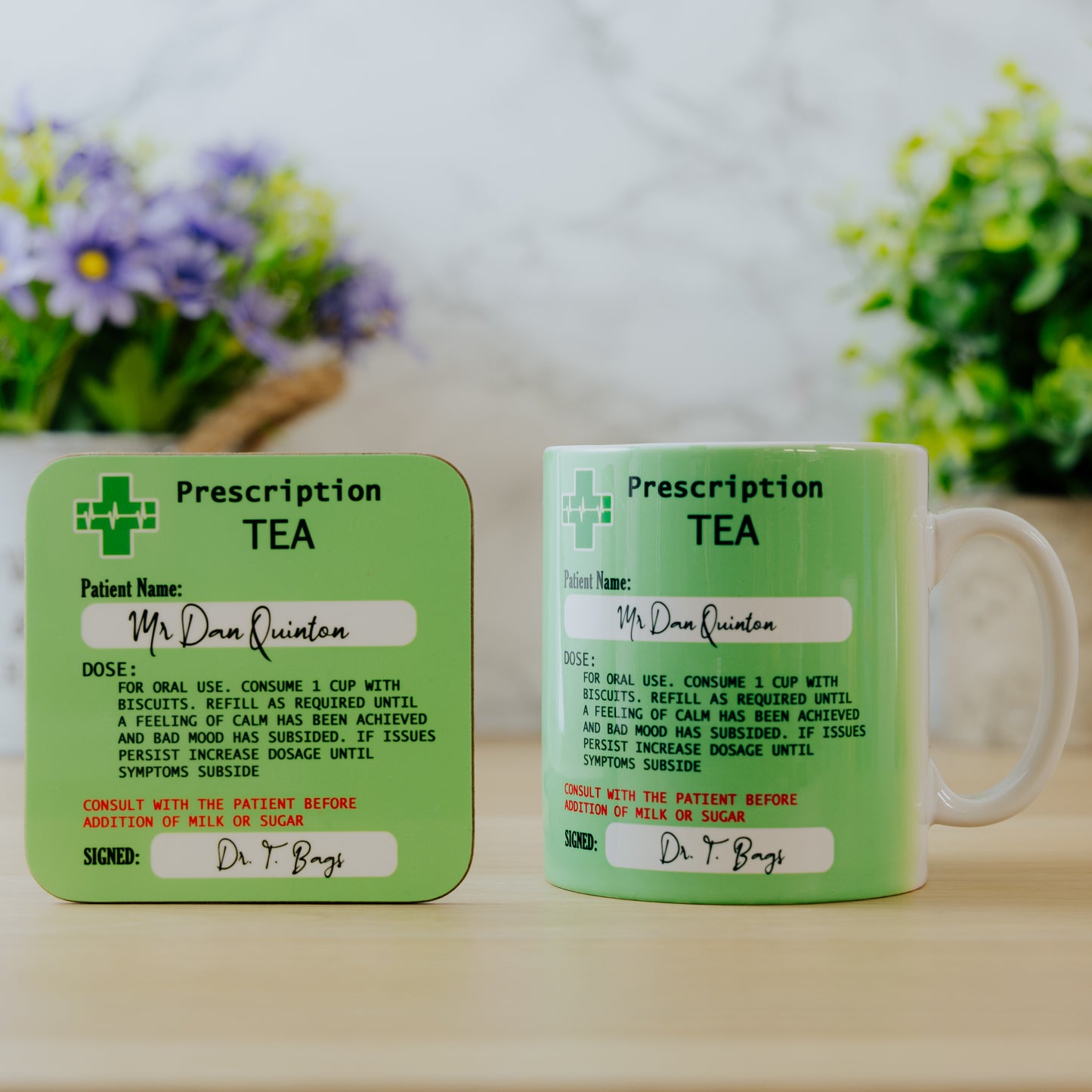 Personalised Tea Prescription Mug & Coaster Gift Set