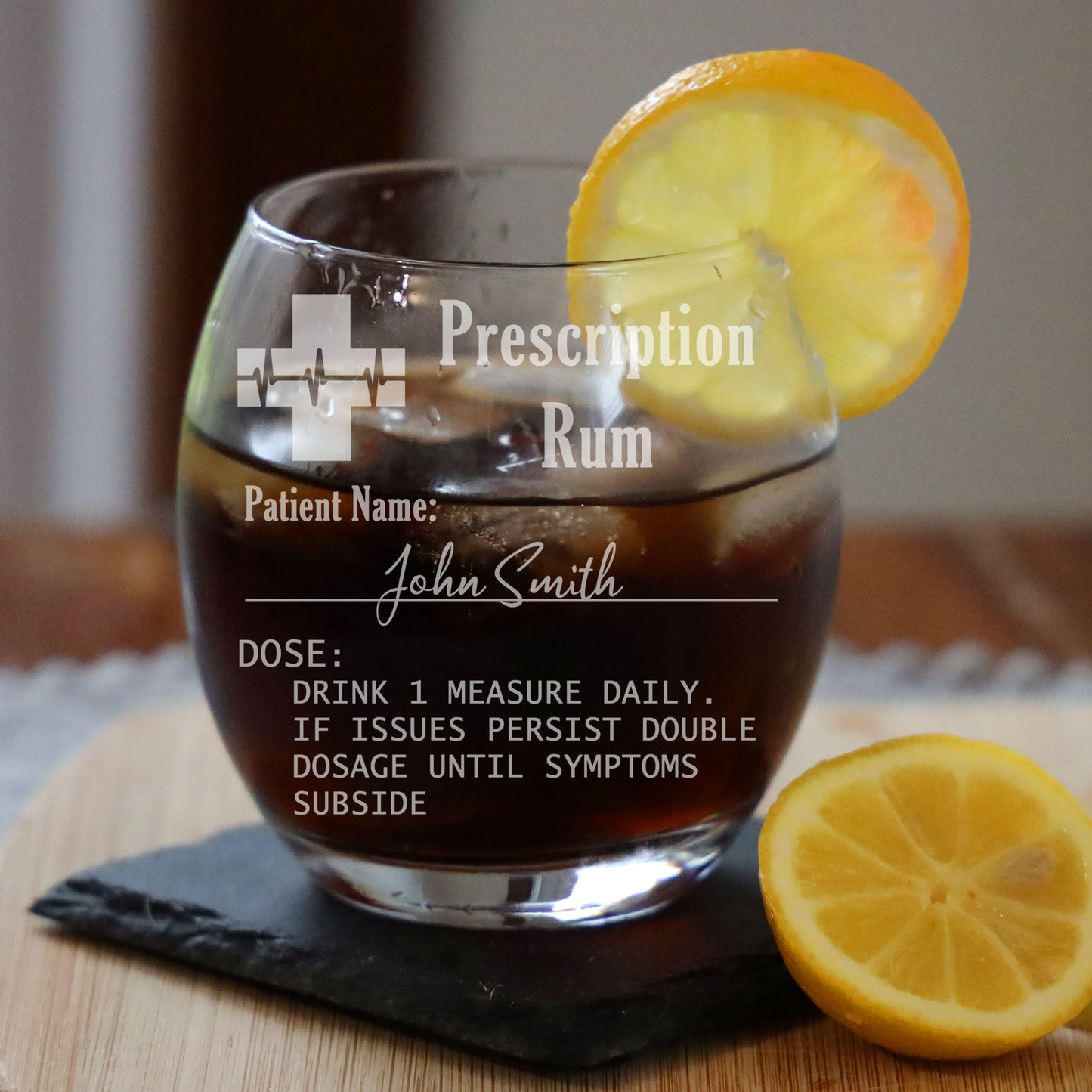 Personalised Prescription Rum Engraved Glass