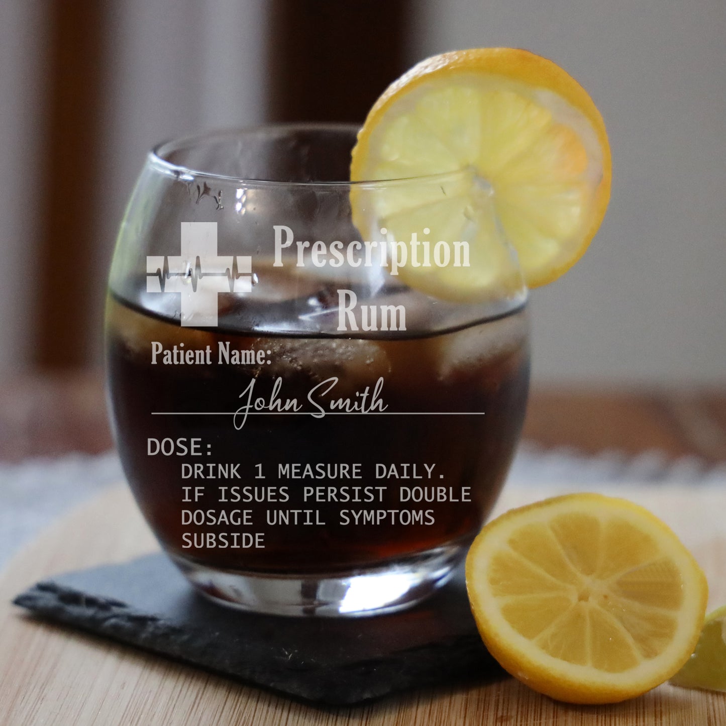 Personalised Prescription Rum Engraved Glass