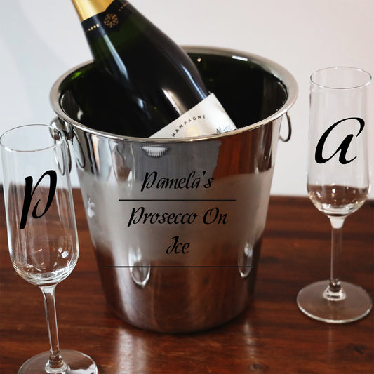Personalised Drinks on Ice Bucket With matching Champagne or Beer Glasses  - Always Looking Good -   