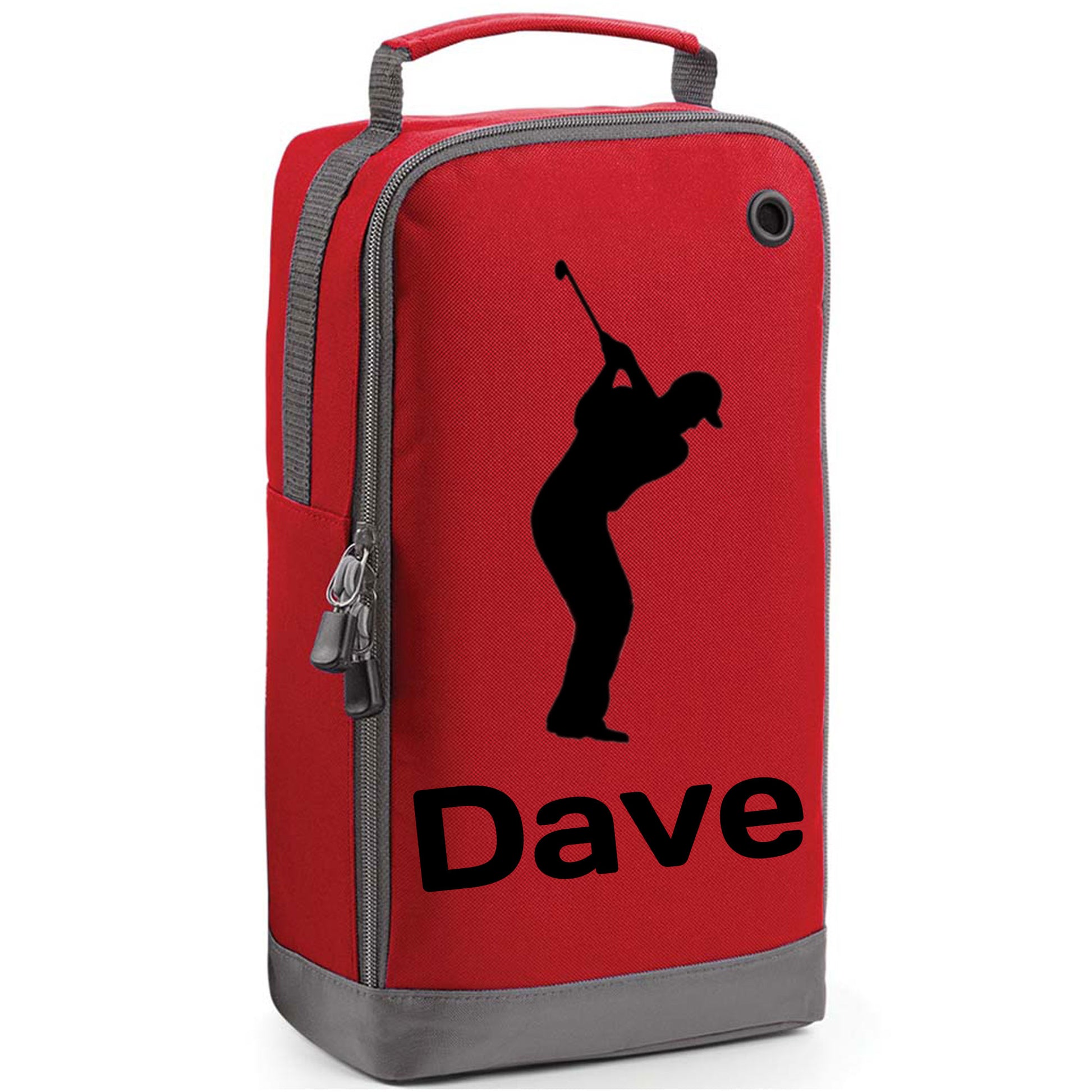 Personalised Golf Shoe Bag with Male Golfer & Name or Initials  - Always Looking Good - Red  