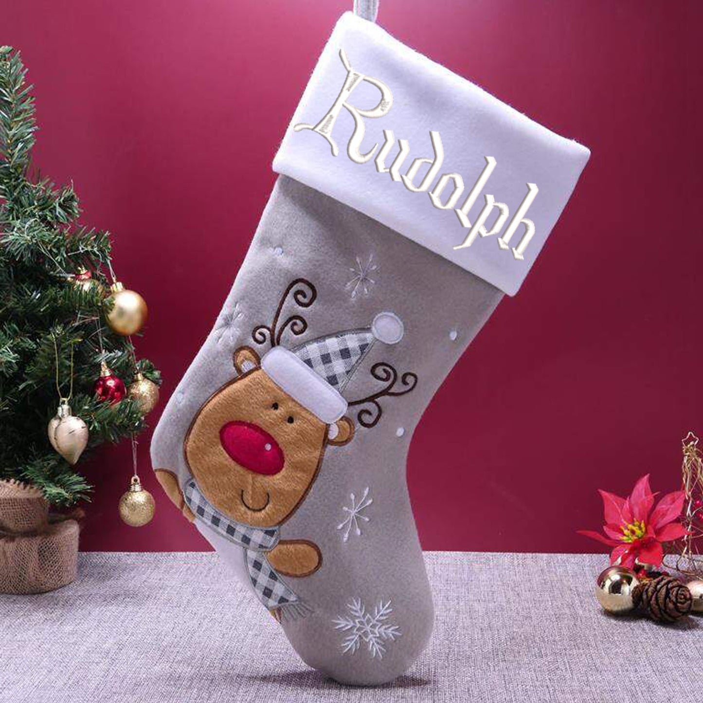 Personalised Embroidered Grey Christmas Large Santa Sack and Stocking Set  - Always Looking Good -   