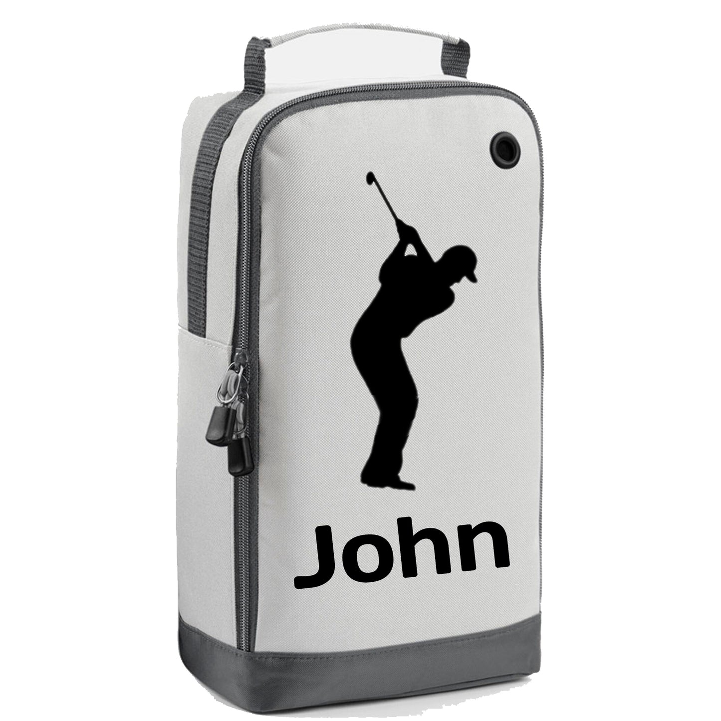 Personalised Golf Shoe Bag with Male Golfer & Name or Initials  - Always Looking Good - Ice Silver  