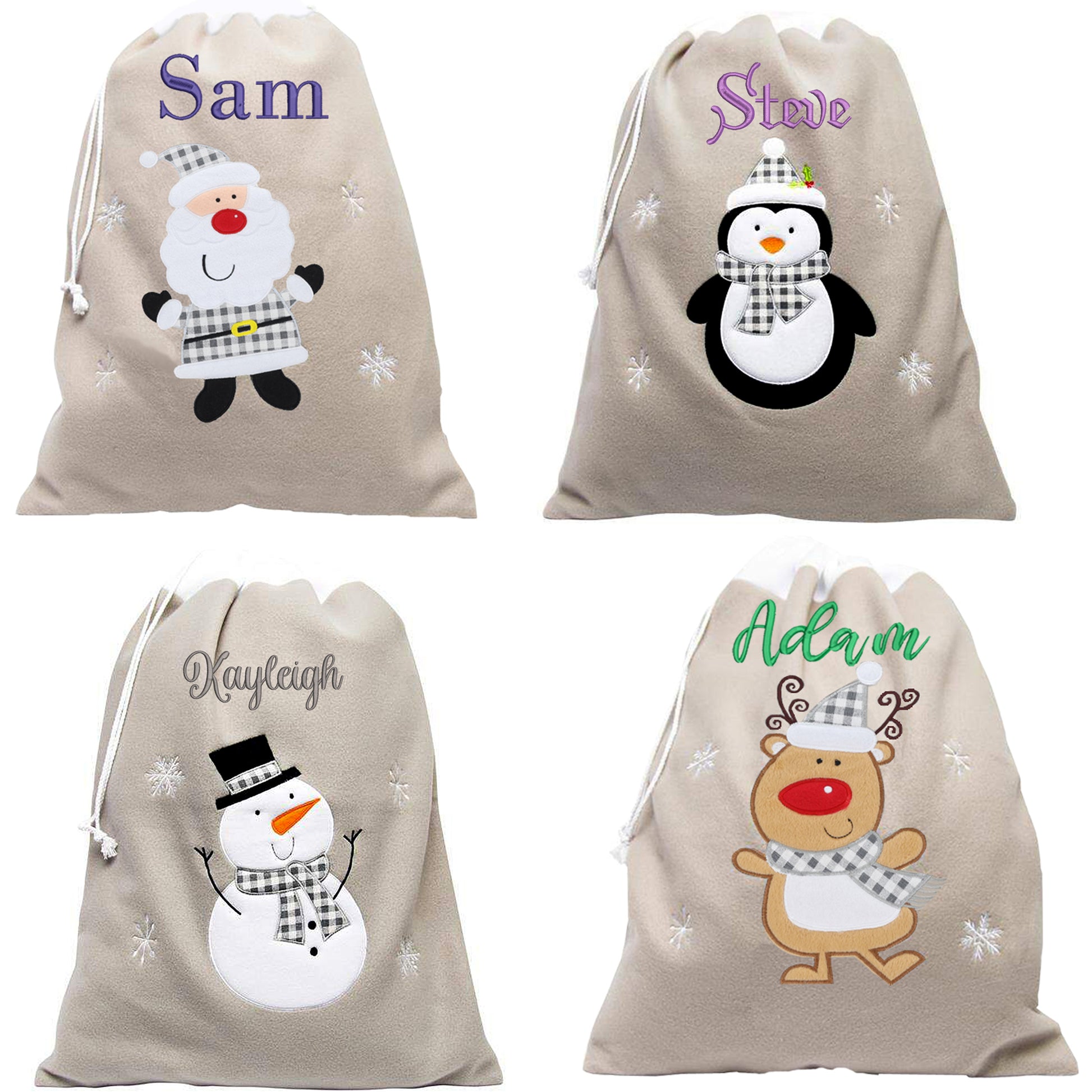 Personalised Embroidered Grey Christmas Large Santa Sack and Stocking Set  - Always Looking Good -   