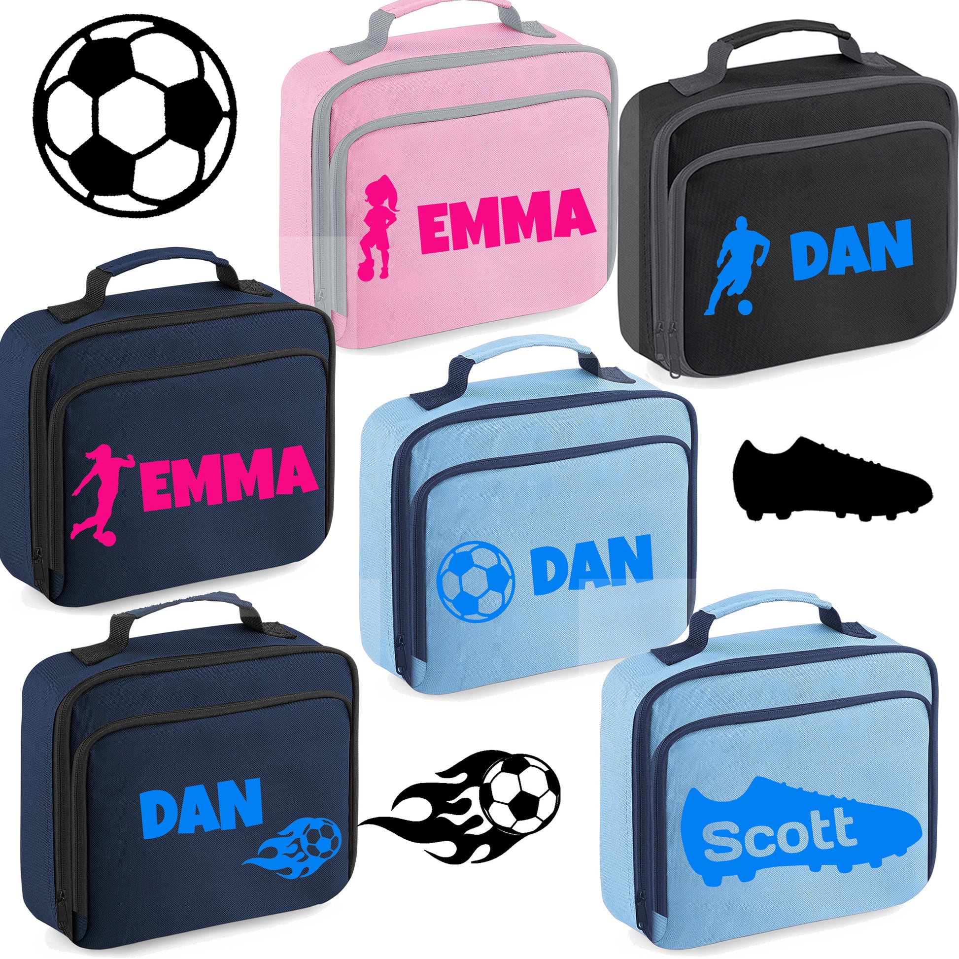 Personalised Lunch Bag with Football Design Childs School Lunch Box  - Always Looking Good -   