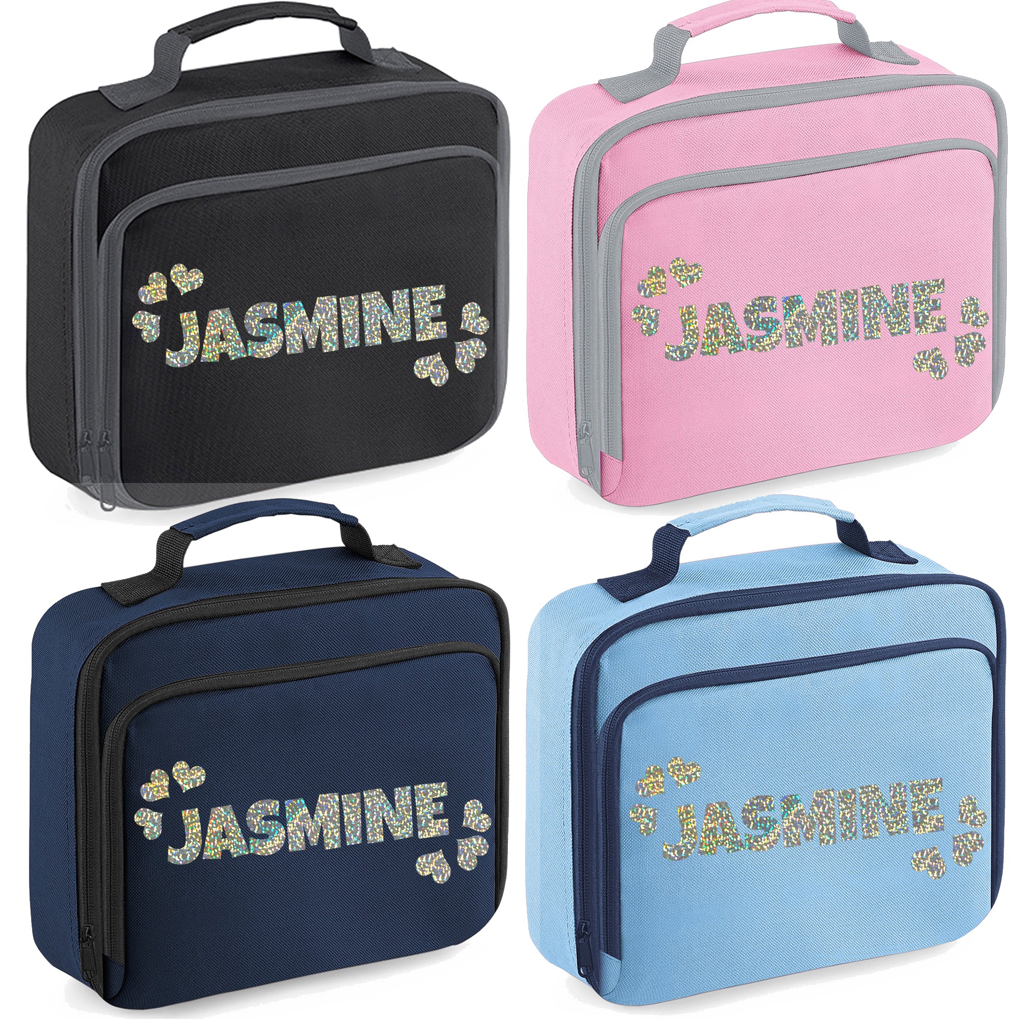 Personalised Lunch Bag with Name Hearts Childs School Lunch Box