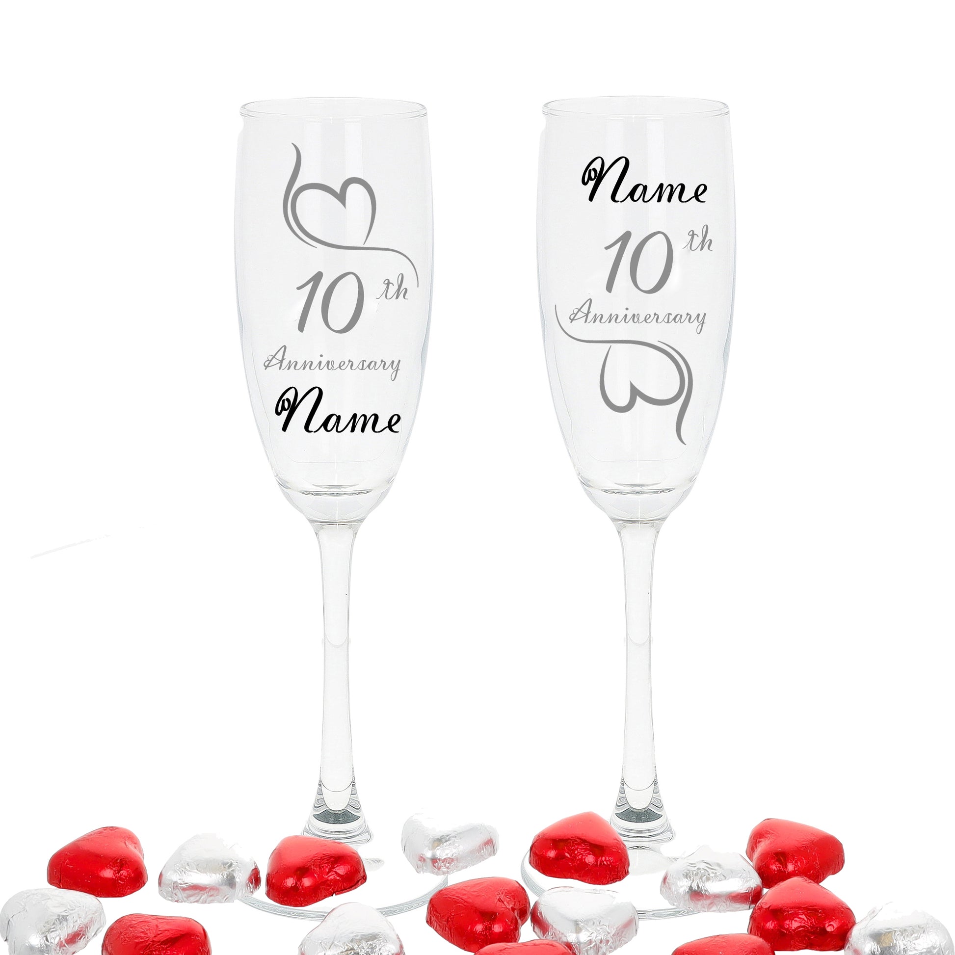 Engraved 10th Tin Wedding Anniversary Personalised Engraved Champagne Glass Gift Set  - Always Looking Good -   