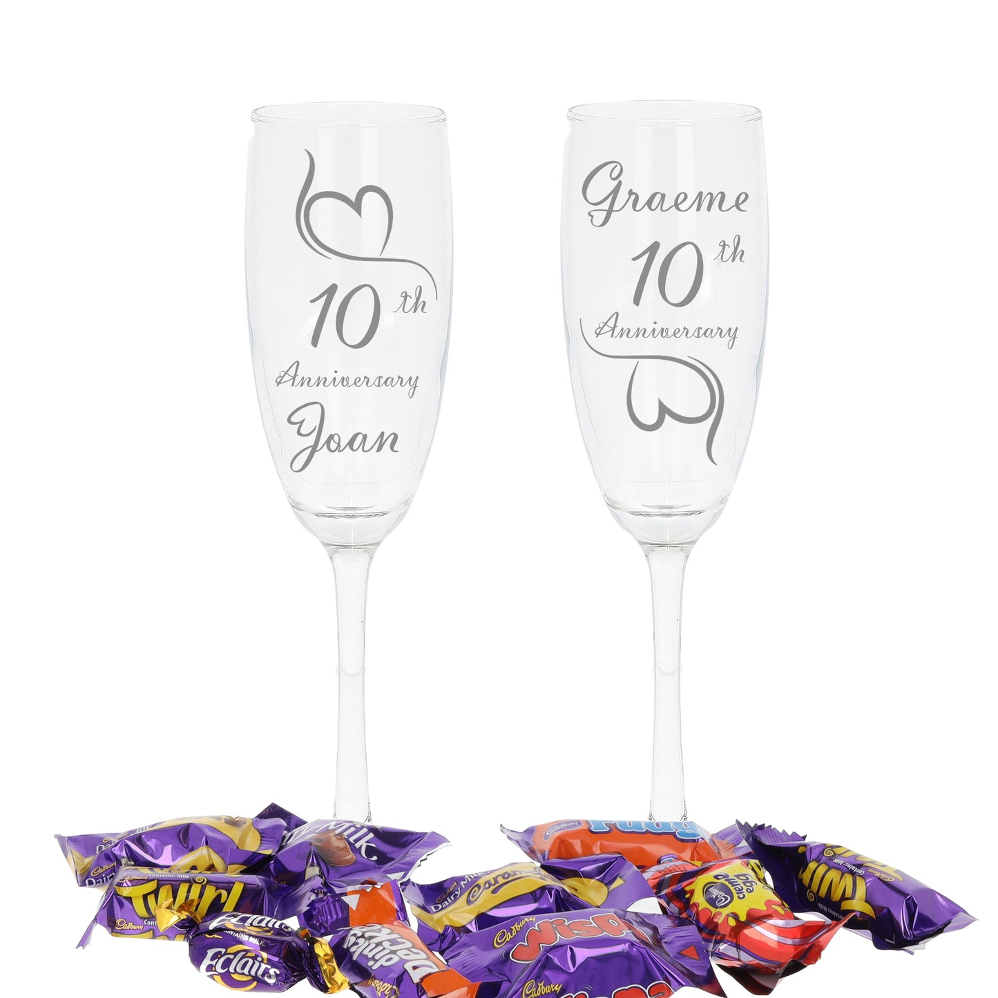 Engraved 10th Tin Wedding Anniversary Personalised Engraved Champagne Glass Gift Set  - Always Looking Good -   