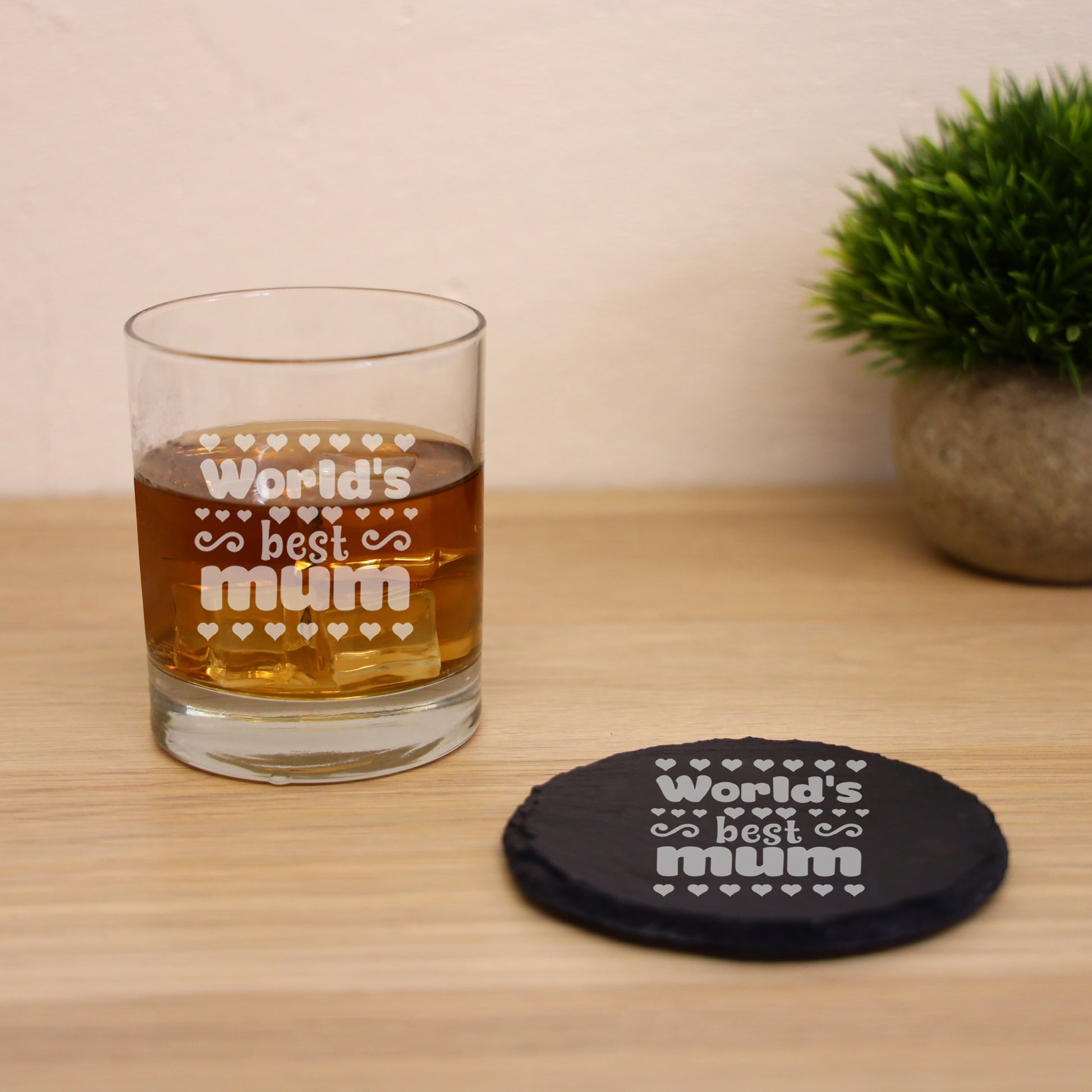 Worlds Best Mum Engraved Whisky Glass and/or Coaster  - Always Looking Good -   