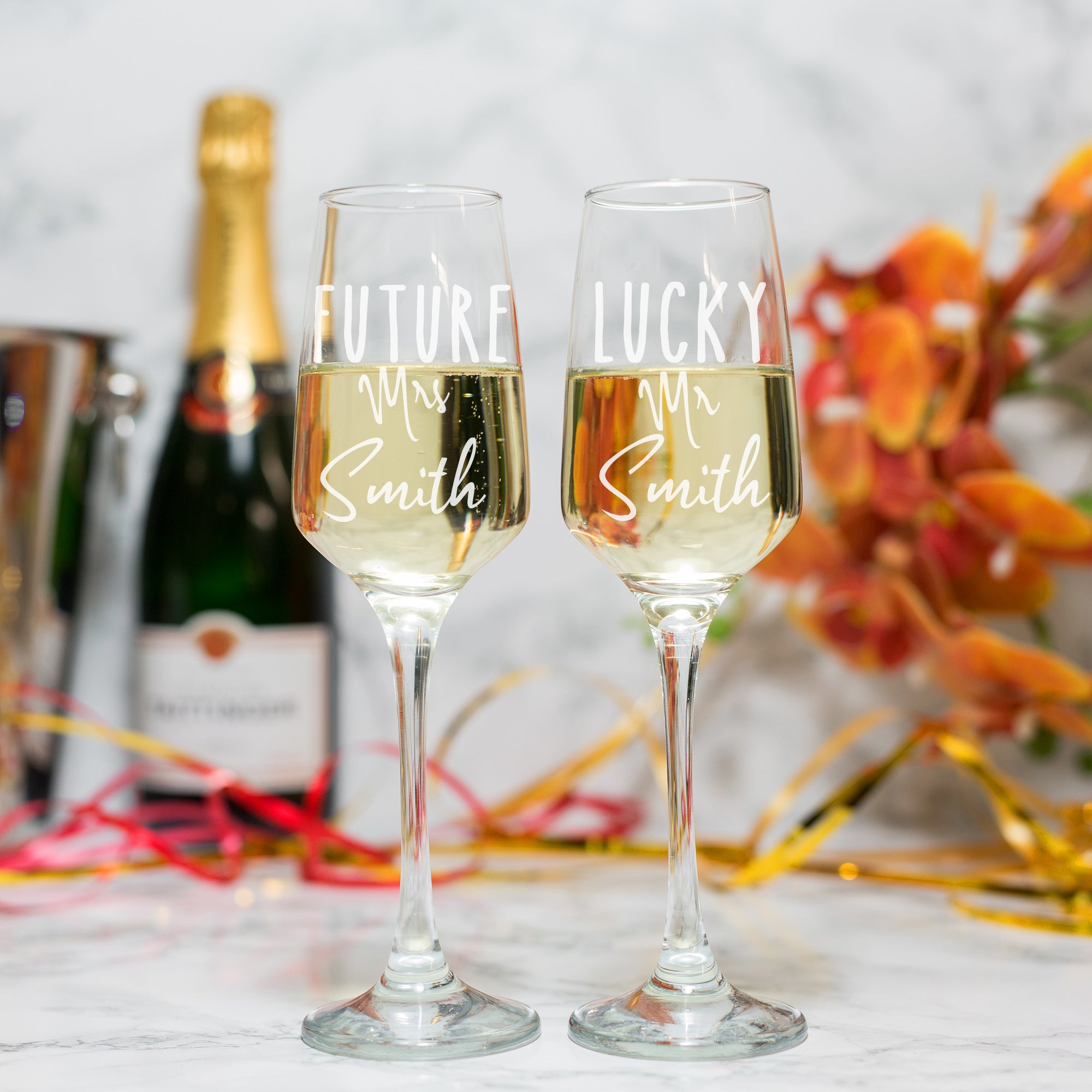 Champagne glasses 2025 wedding couple